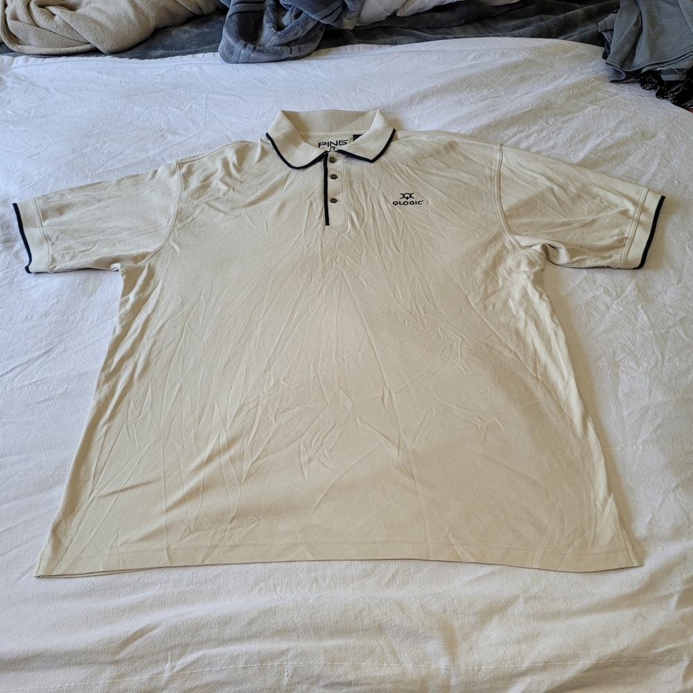 Ping Men’s Golf Polo Size XL Beige 100% Cotton Custom Embroidery